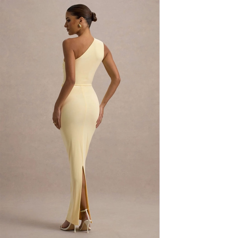 NEVER BEEN WORN! Club London DALARIE Pale Lemon One-Shoulder Gathered Maxi Dress - Picture 4 of 4